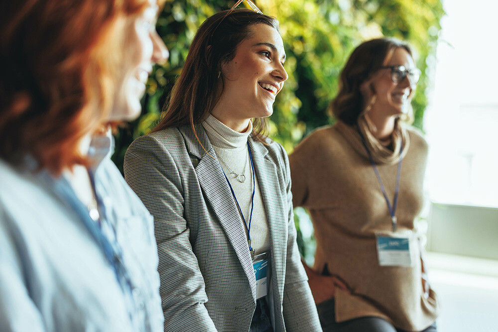 women attending a trade show